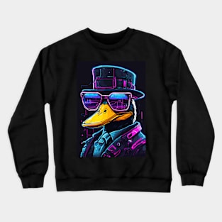 Cool Cyberpunk Duck Wearing Glasses Neon Crewneck Sweatshirt